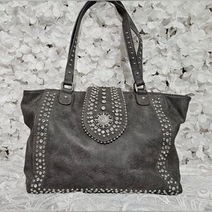 Montana West Gray Studded Rhinestone Western Tote CCW Shoulder Bag